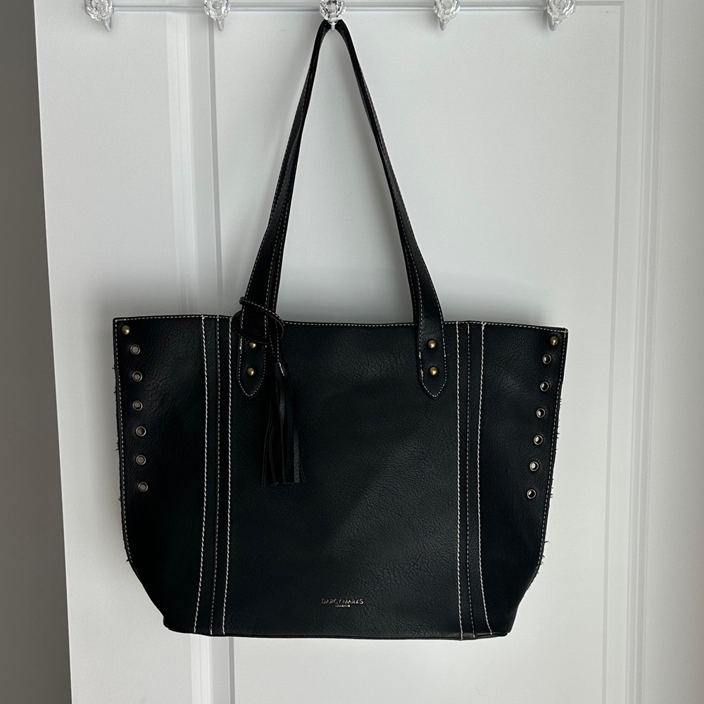 Darcy Marks London Black Faux Leather Tote Bag Large EUC